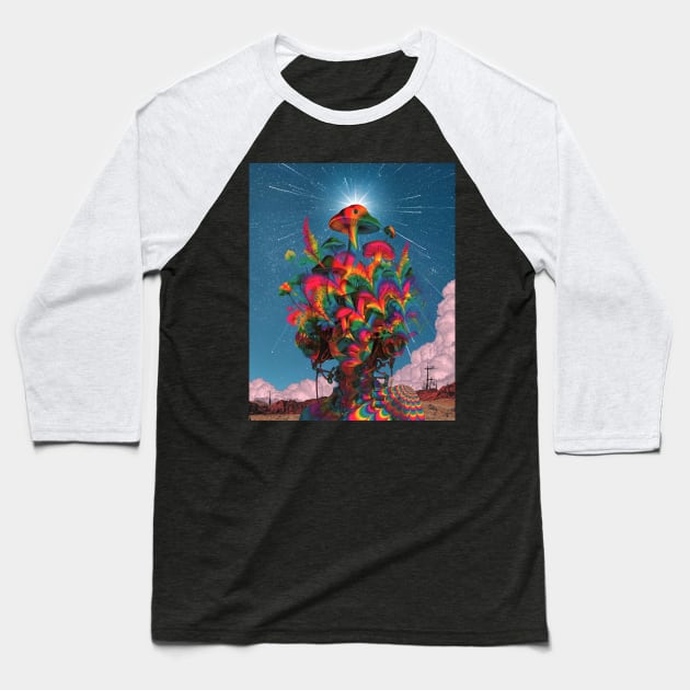 Psychedelic Floral mushroom Head Baseball T-Shirt by karadoc